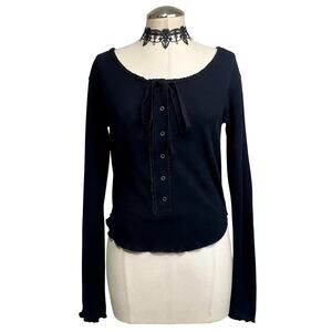 Free People Whimsigoth Boho Peasant Gothic Cottage Henley Thermal Long Sleeve